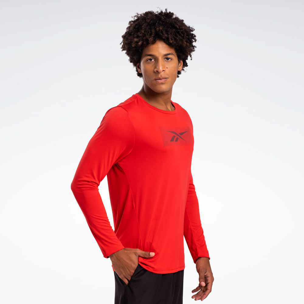 Camiseta Reebok Race Print Manga longa Masculina