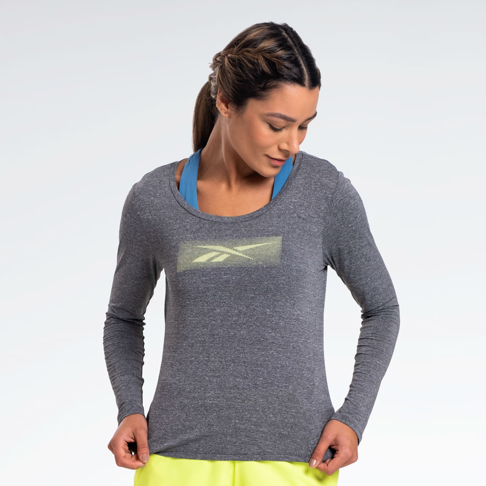 Camiseta Reebok Race Print Manga Longa Feminina