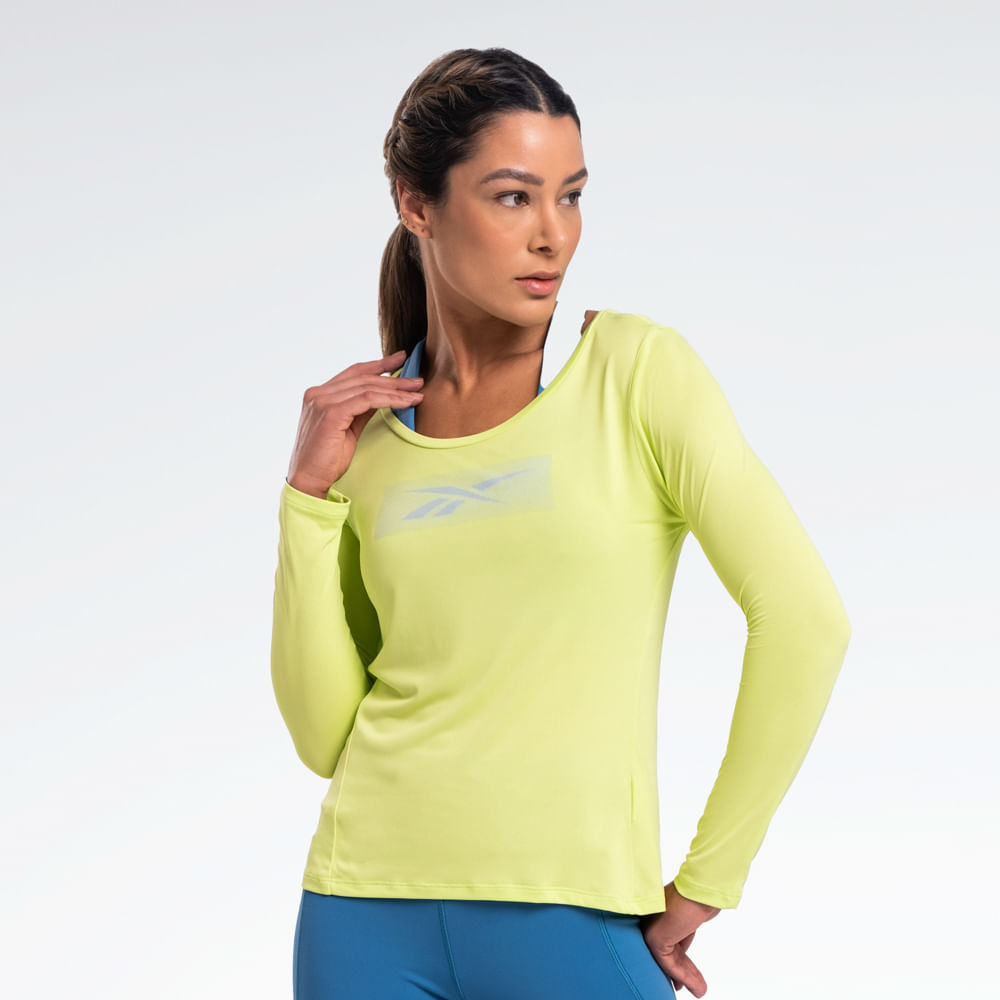 Camiseta Reebok Race Print Manga Longa Feminina