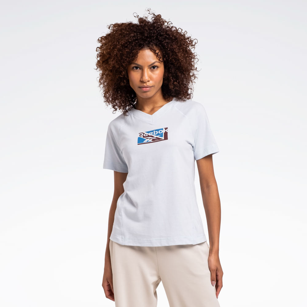 Camiseta Reebok Estampada Manga Curta Raglan Feminina