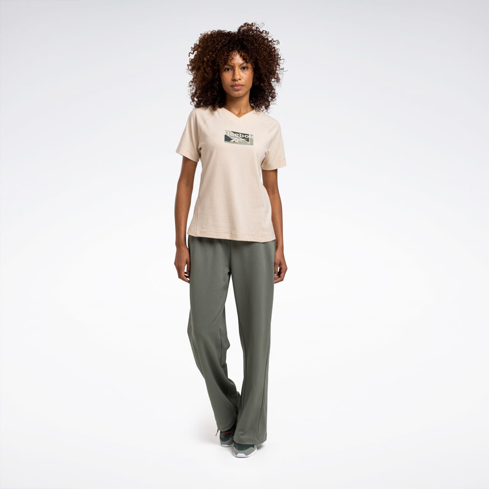 Camiseta Reebok Estampada Manga Curta Raglan Feminina