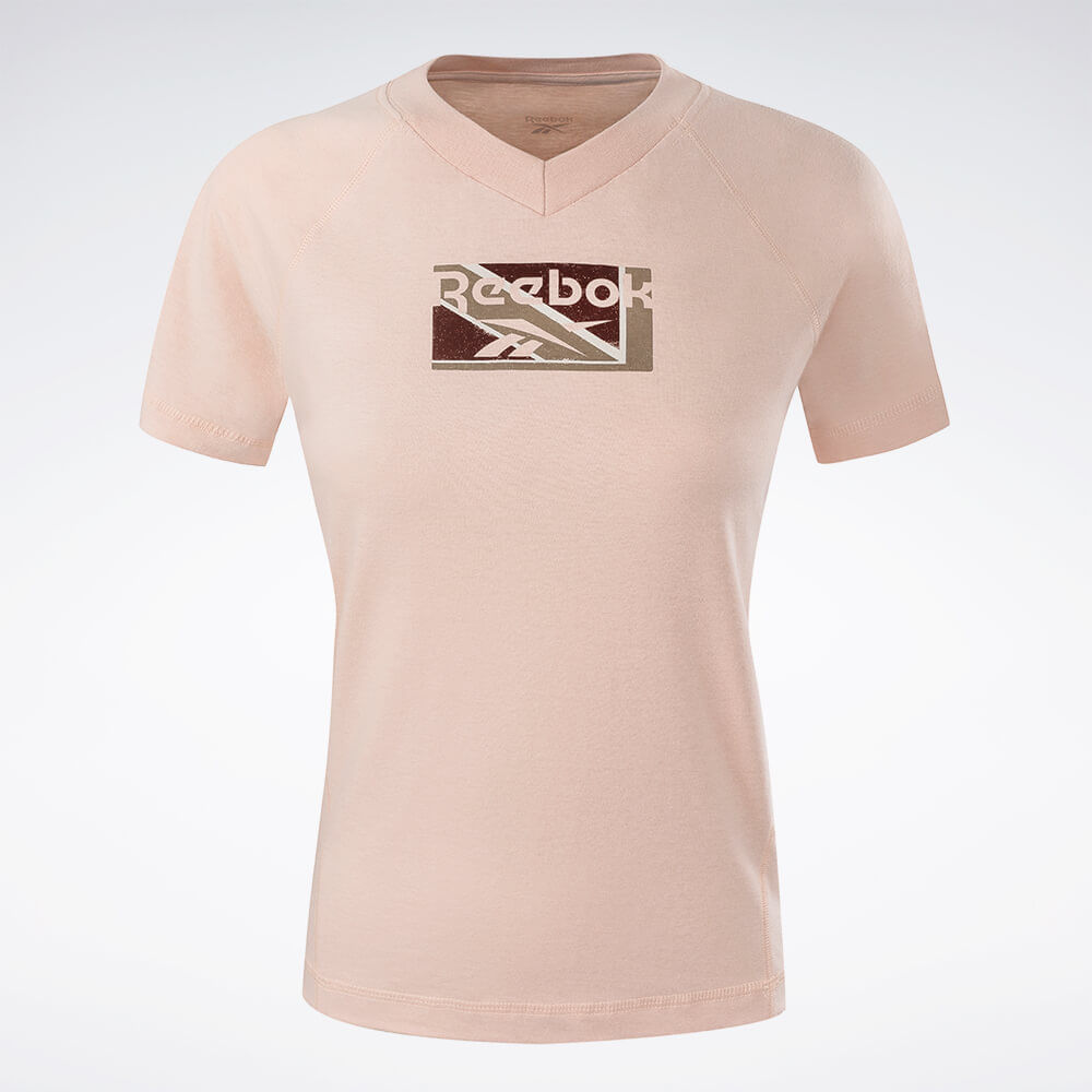 Camiseta Reebok Estampada Manga Curta Raglan Feminina