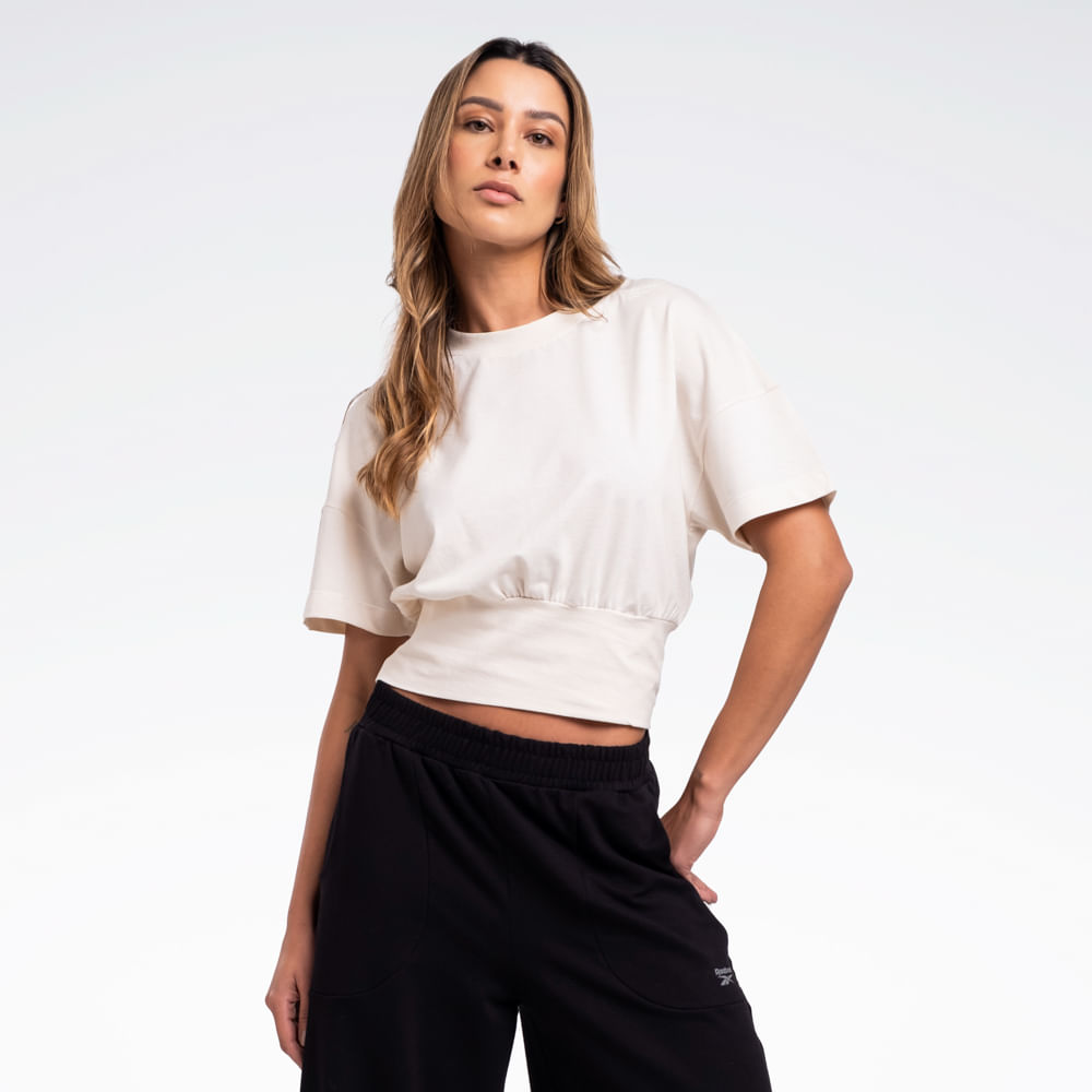 Camiseta Reebok Young Rib Cropped Manga Curta Feminina