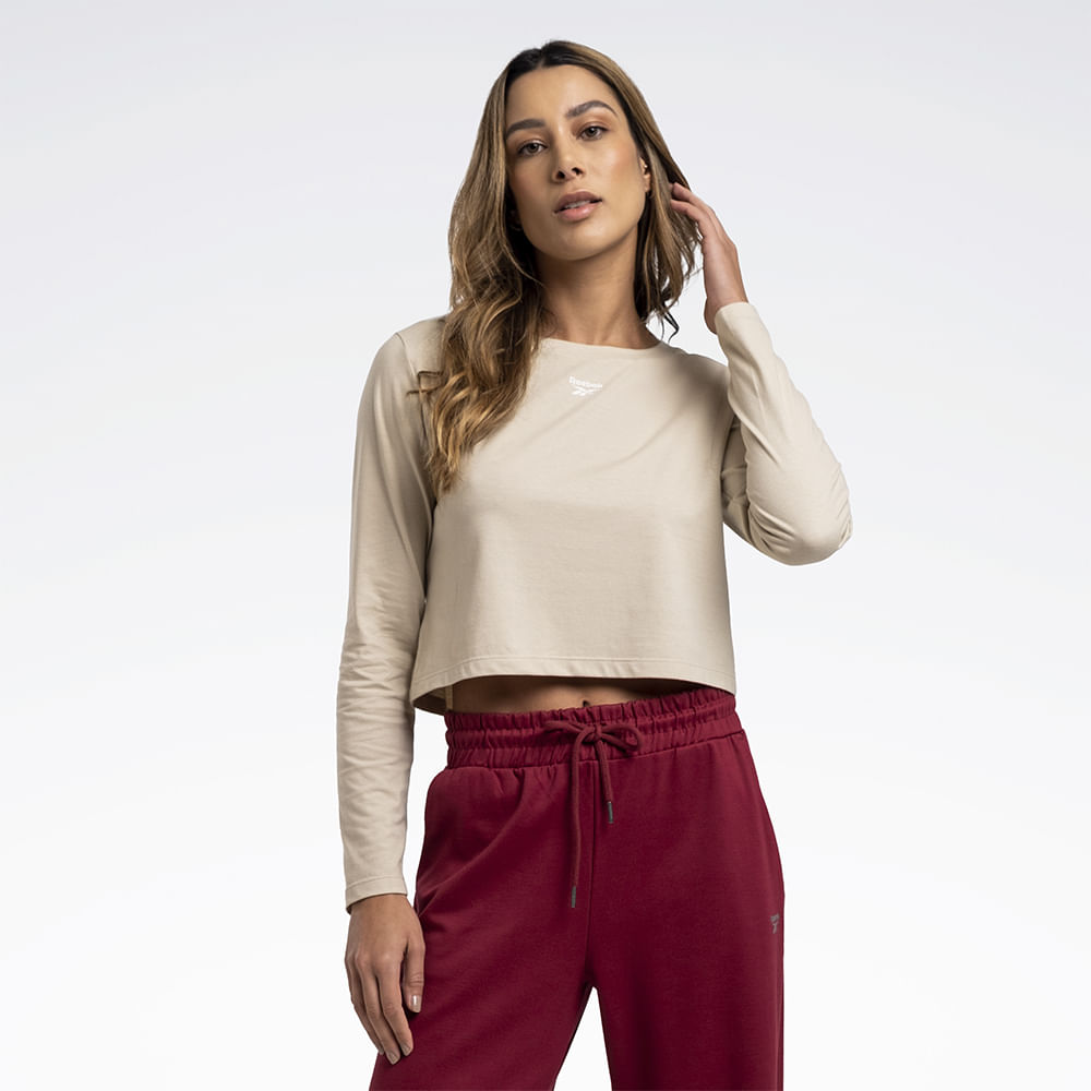 Camiseta Reebok Young Cropped Manga longa Feminina